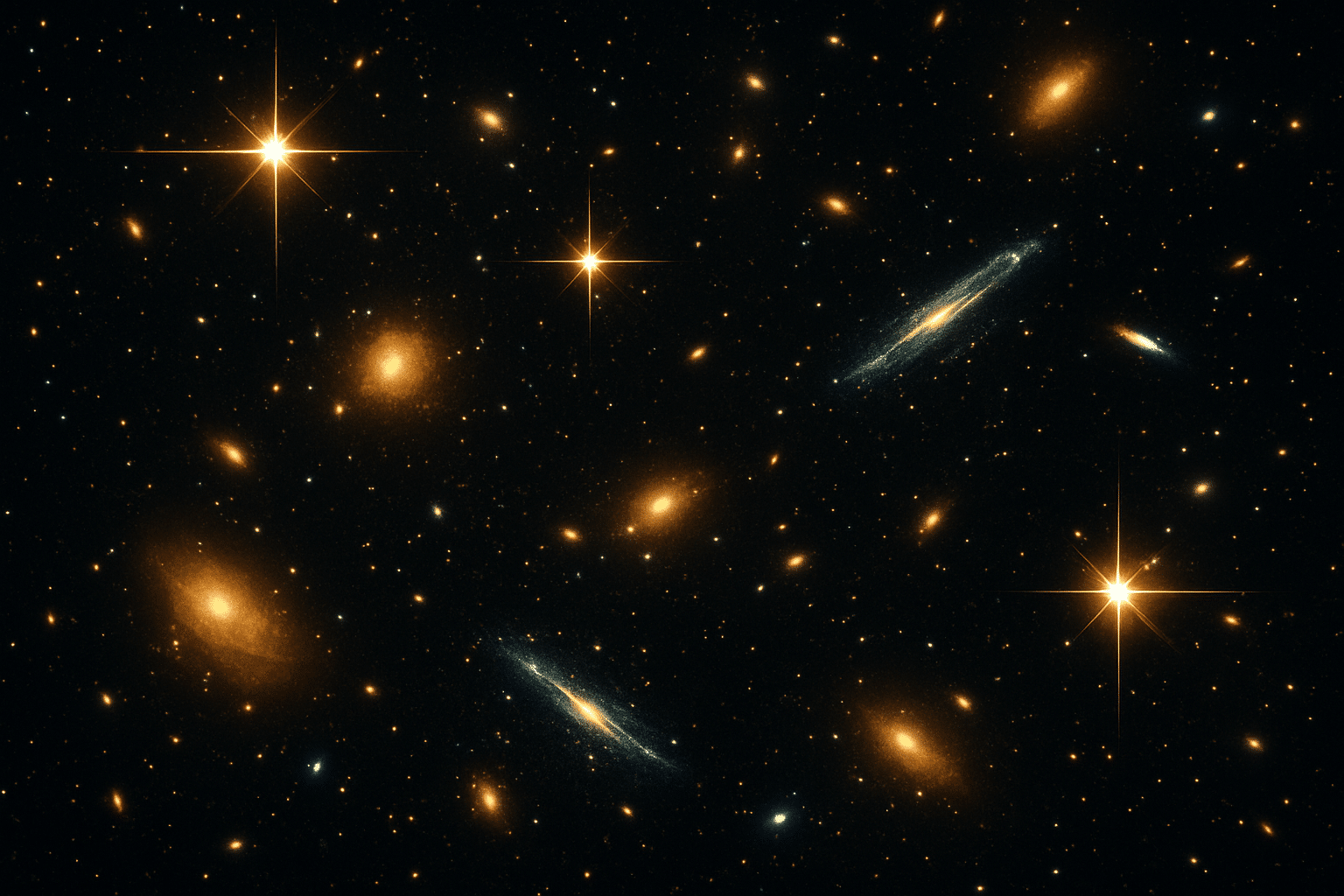 Estrellas brillantes y galaxias de distintas formas sobre un fondo negro