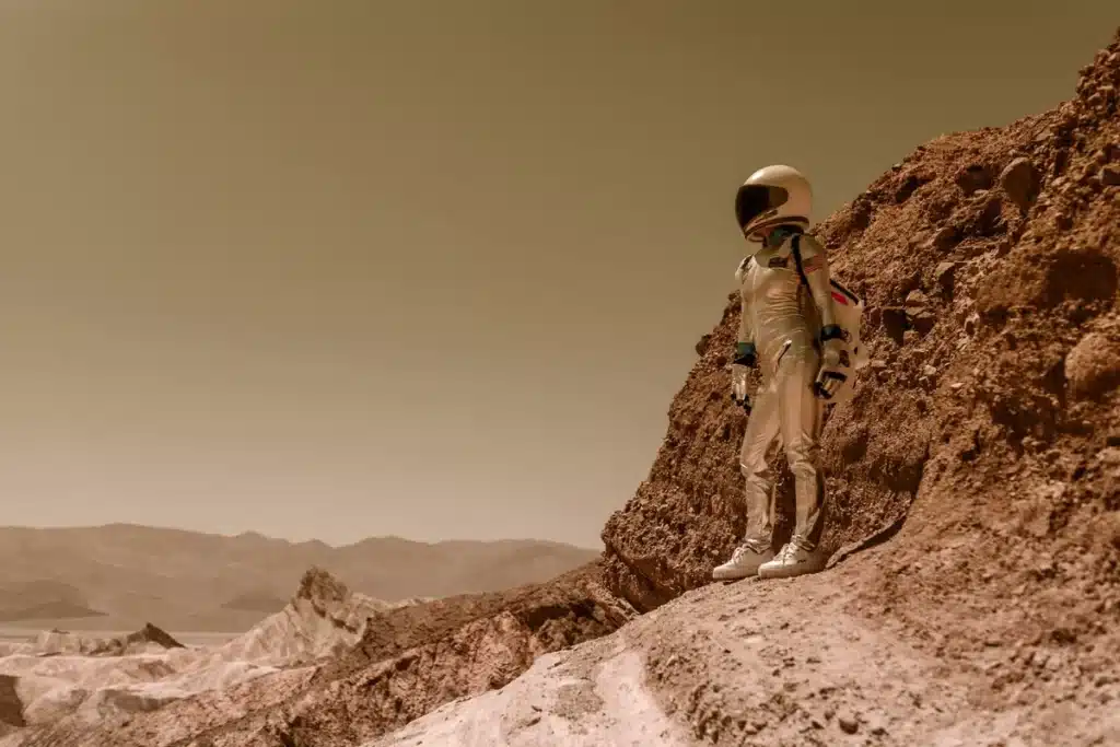 Mars surface landscape craters rocky red terrain NASA rover perspective