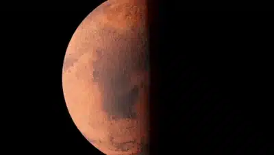 Mars north polar ice cap NASA MRO spacecraft orbital photograph