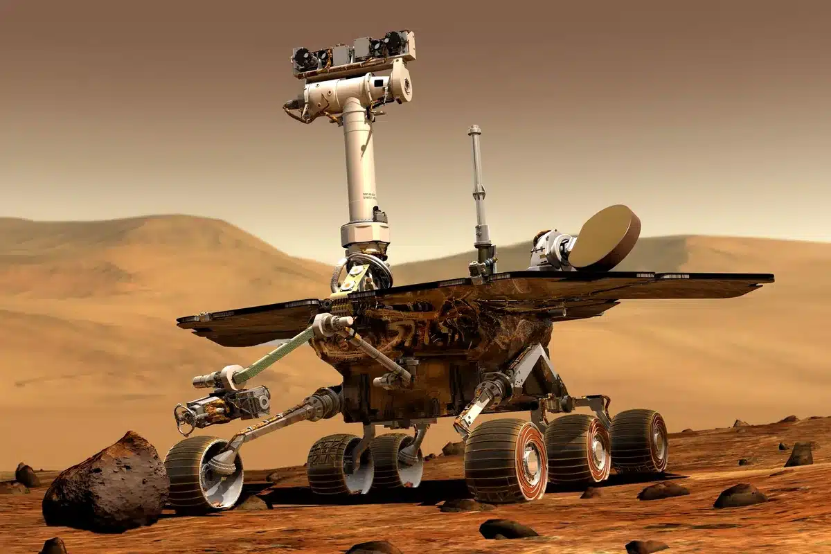 NASA Perseverance rover Mars surface Ingenuity helicopter red rocky terrain wide shot