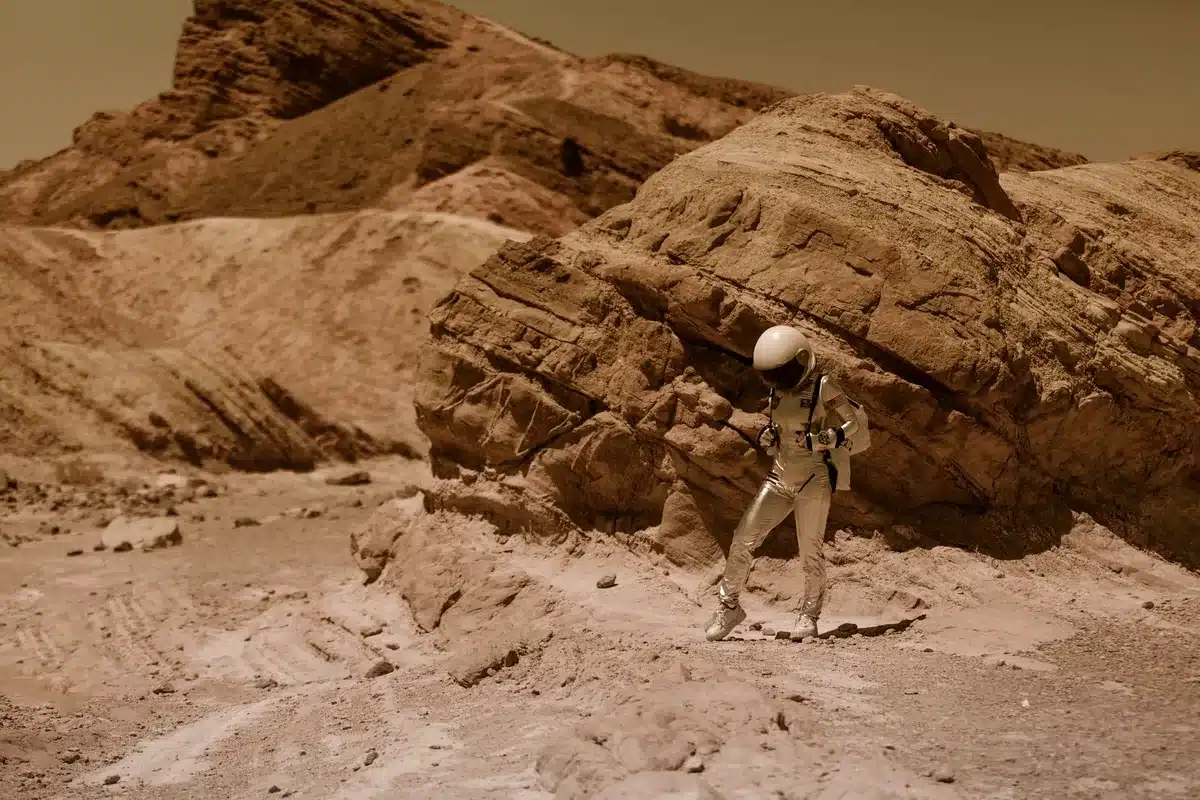 Mars rover Perseverance surface red landscape rocky terrain