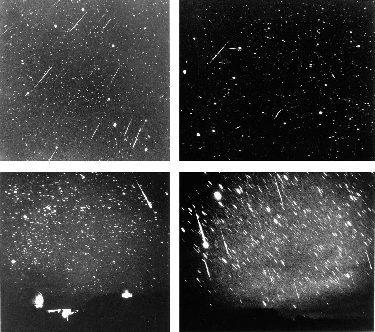 Cuatro fotos de 1966 con decenas de trazos de meteoros de las Leónidas sobre el cielo de Kitt Peak
