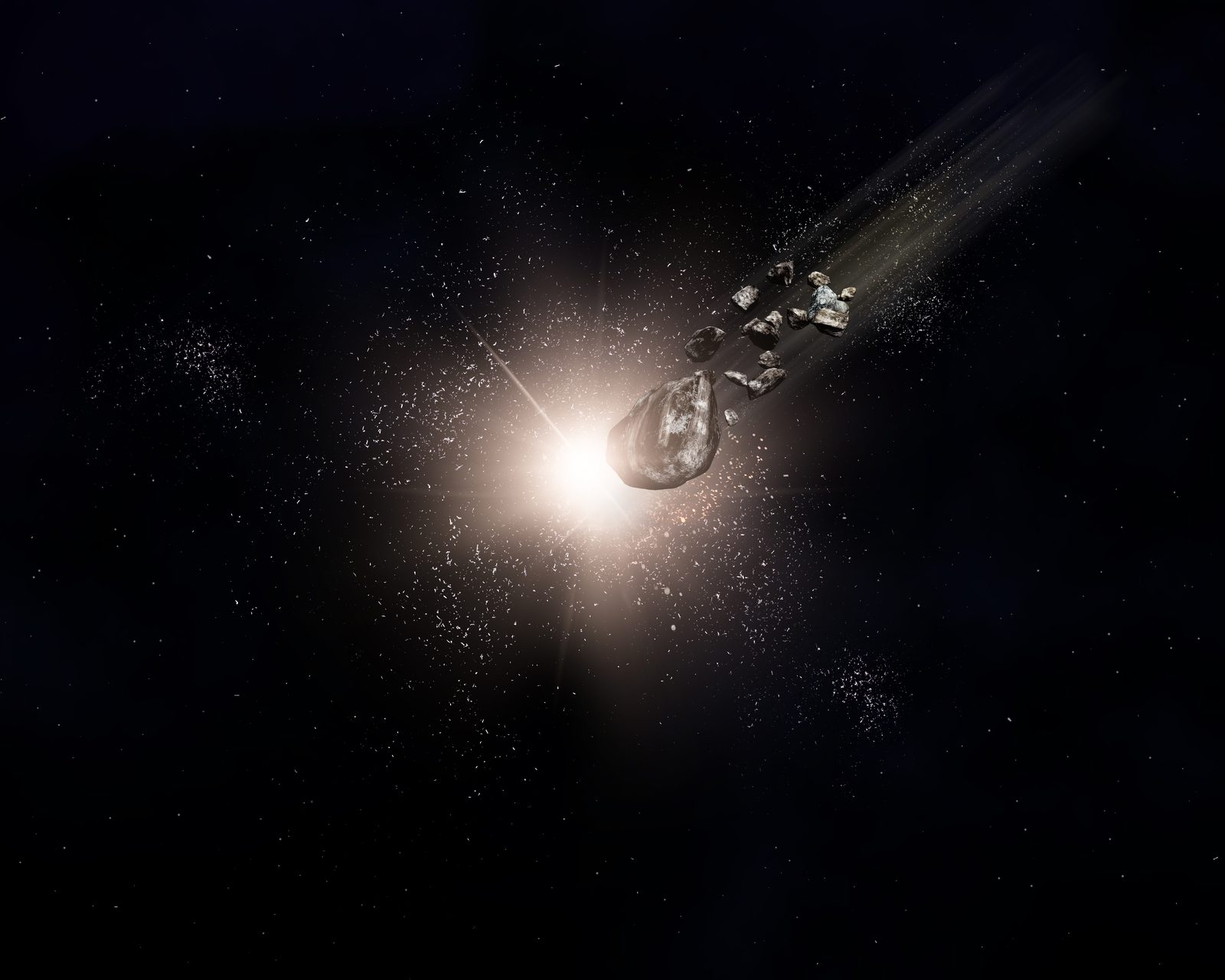 Ilustración de una sonda espacial frente a un destello de luz en el espacio
